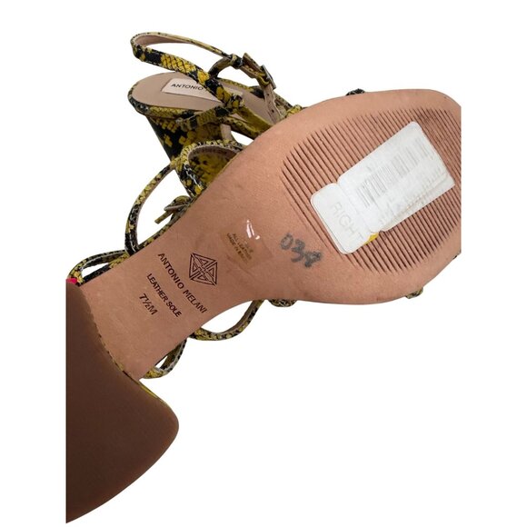 ANTONIO MELANI Yellow Snake Print Sandals Heels Size 7.5 NEW NWOB - Picture 4 of 7